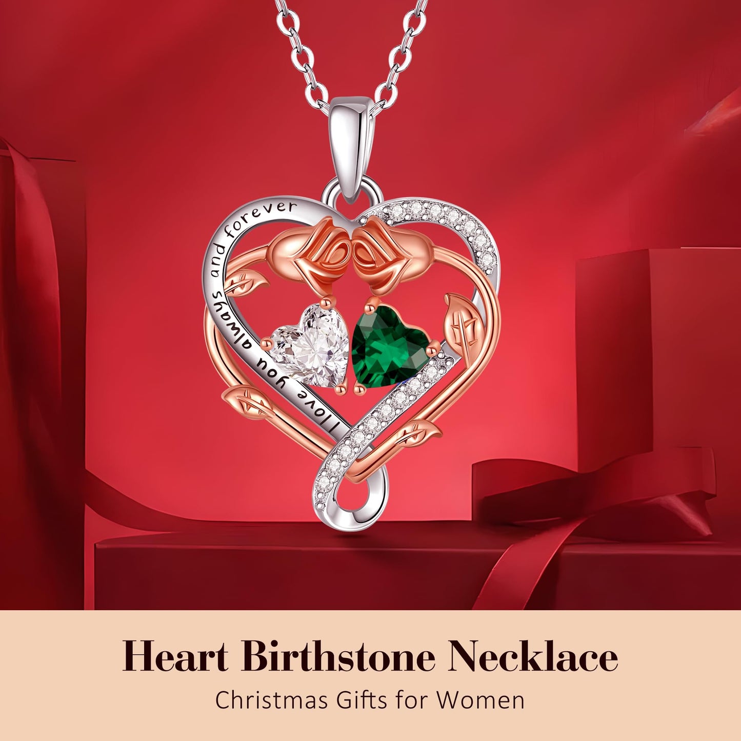 Lomantise Christmas Gifts for Wife Rose Heart Necklace for Women Sterling Silver May Citrine Birthstone Pendant Birthday Graduation Jewelry for Her Girlfriend Lady Mom