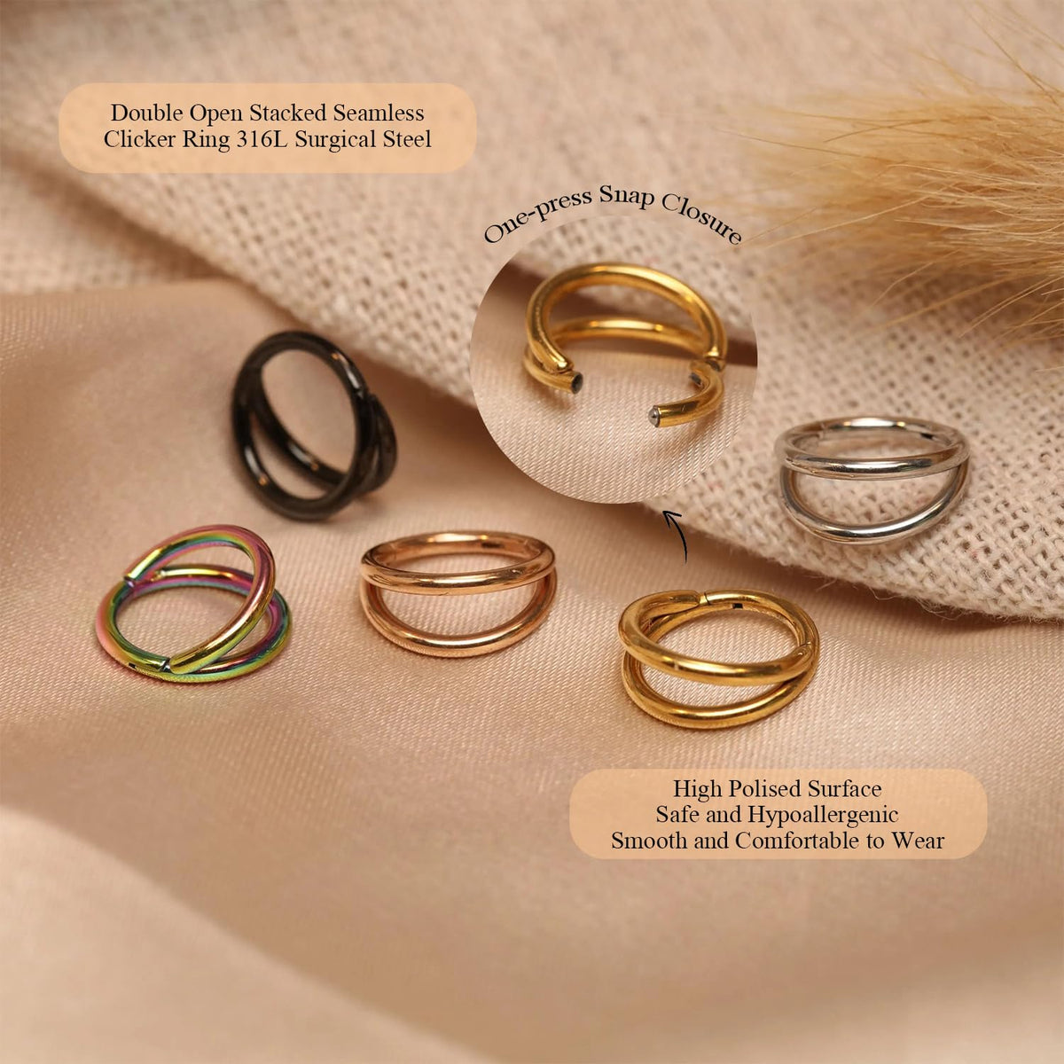 FUNLMO Double Hoop Nose Ring 20G Septum Ring Nose Ring Tragus Helix Conch Rook Daith Piercing Jewelry Cartilage Hoop Earring 316