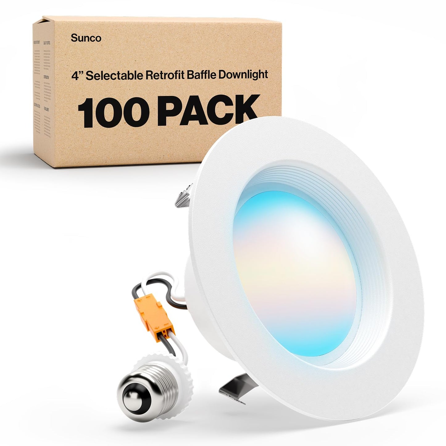 Sunco 100 Pack 4 Inch LED Recessed Lights, Retrofit Lighting LED Can Lights Downlight, 660LM, 2700K/3000K/3500K/4000K/5000K, Dimmable, Baffle Trim, 11W=60W, 50000 Lifetime Hours, Damp Rated UL