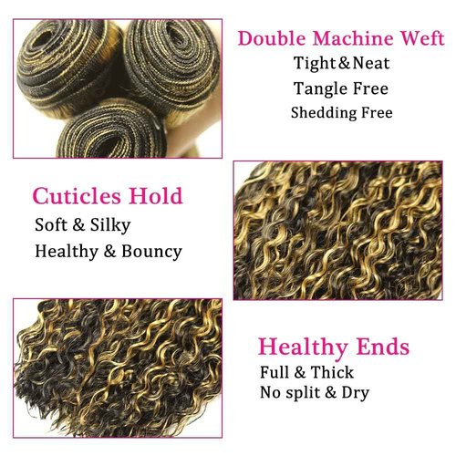 Habiliana Bundles Human Hair 16 18 20 Inch Jerry Curly P1B/27 Human Hair Bundles 12A Unprocessed Brazilian Virgin Quick Weave Hair Extensions for Black Women