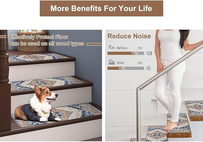 OJIA Super Non-Slip Stair Treads for Wooden Steps Indoor, 30"X8" Stair Runners Slip Resistant Stair Rugs Safety Mats for Dogs, Kids & Elders, Rubber Backed Stair Treads Stair Covers (15PC)