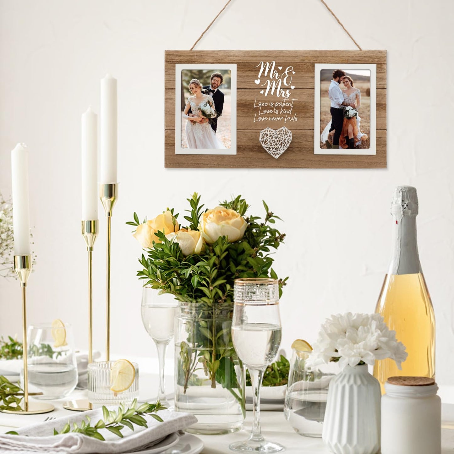Calibron Personalized Wedding Gifts for Couples, Bridal Shower Gift for Bride, Mr & Mrs Photo Frame Holds 2pcs 4x6 Pictures, Unique Wedding Gifts for Newlyweds