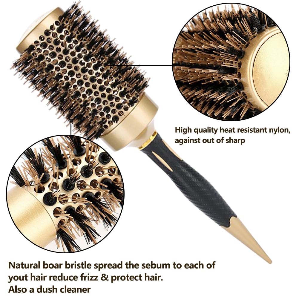 Aozzy Hair Brush, Round Brush Set for Blow Drying - Professional Boar Bristle Hair Styling Brush, Nanothermic-Ion Technology, Ve