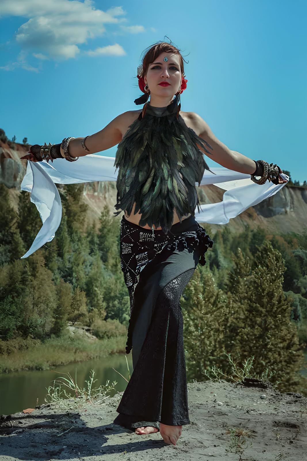 HOMELEX Feather Cape Shawl Costume Black Witch Wings Collar Adult Crow Maleficent Neck