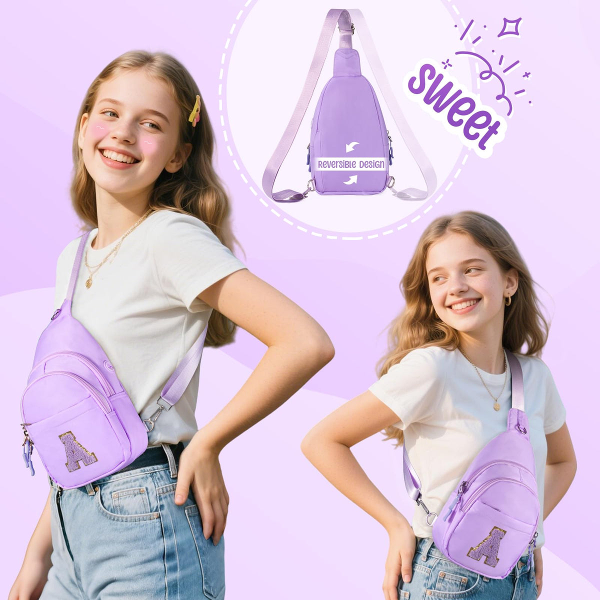 X-KIDS Initial Fanny Pack for Teen Girls Cute Crossbody Bag Sling Purse Personalized Gift for Tween Girl Kids 6-14 Years Old