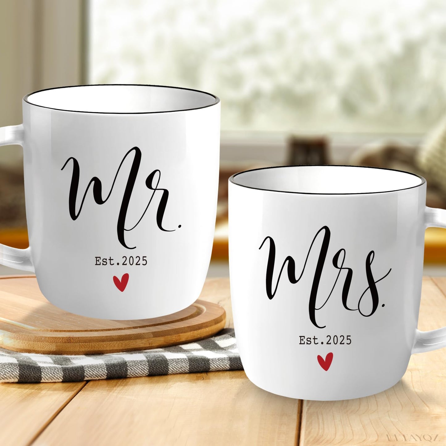 EST 2025 Mr and Mrs Valentine Wedding Mug Gifts for New Couples, Newlyweds Anniversary Bride To Be Mug Gifts, Ceramic Mugs Engagement Gift for Couples, Wedding Registry Mugs Gift for Her Him-20