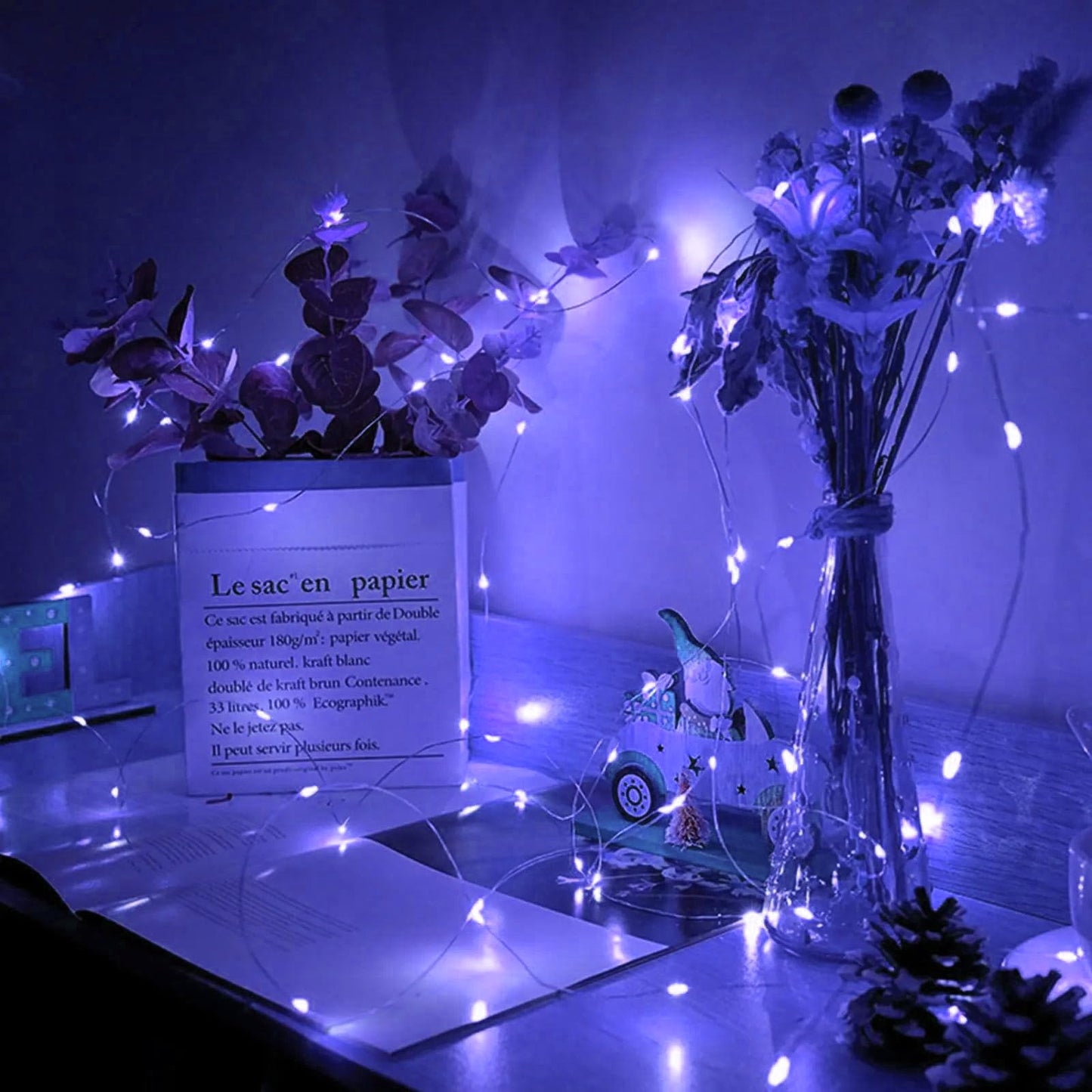 chzk 24 Pack Blue Fairy Lights 7Ft 20 LED Twinkle String Lights Battery Operated Waterproof Firefly Starry for Mason Jar Party Halloween Christmas Valentines Day (24, Blue)