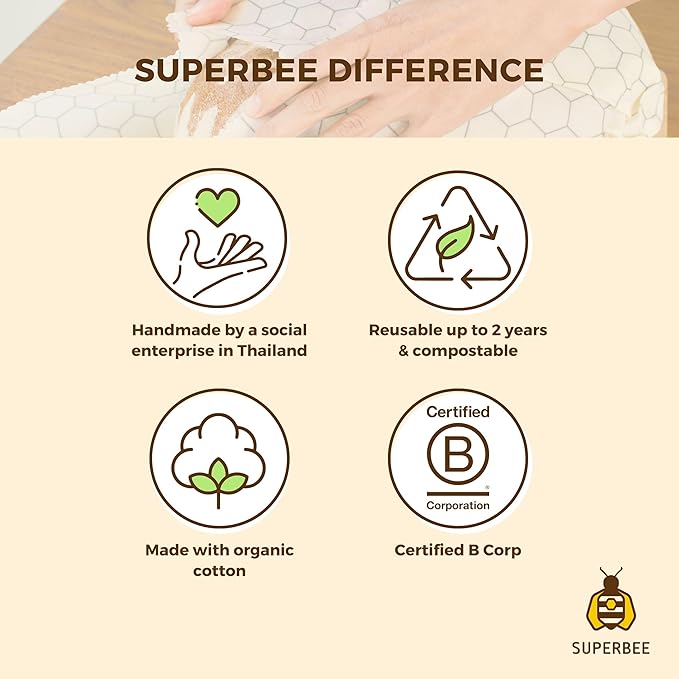 SUPERBEE Beeswax Wrap for Food, Set of 3 Bees Wax Wraps, Reusable Bees Paper for Wrapping Vegetables, Cheese, Bowl Covers and Sandwich Wrapping Paper, Beeswax Food Wraps (Fruit Punch)