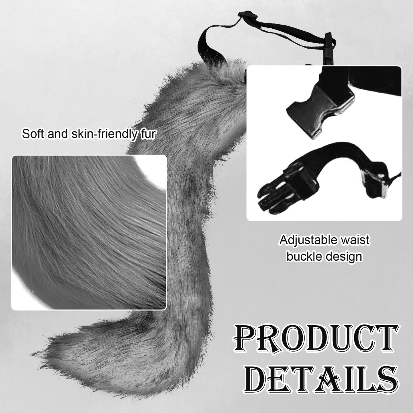Hyuetrsa 3 Pcs Cat Ears and Wolf Fox Animal Tail Cosplay Costume Grey, Costume Halloween Leather Neck Chocker Set, Animal Cosplay Party Costume