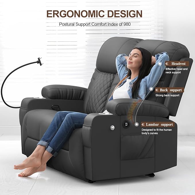 FURNIMAT Loveseat Recliner Sofa, 2 Seater Reclining Loveseat Sofa, PU Leather RV Loveseat Couch, Modern Recliner Chair for Living Room, with Cup Holder and 2 Cell Phone Holder, USB Ports, Gray