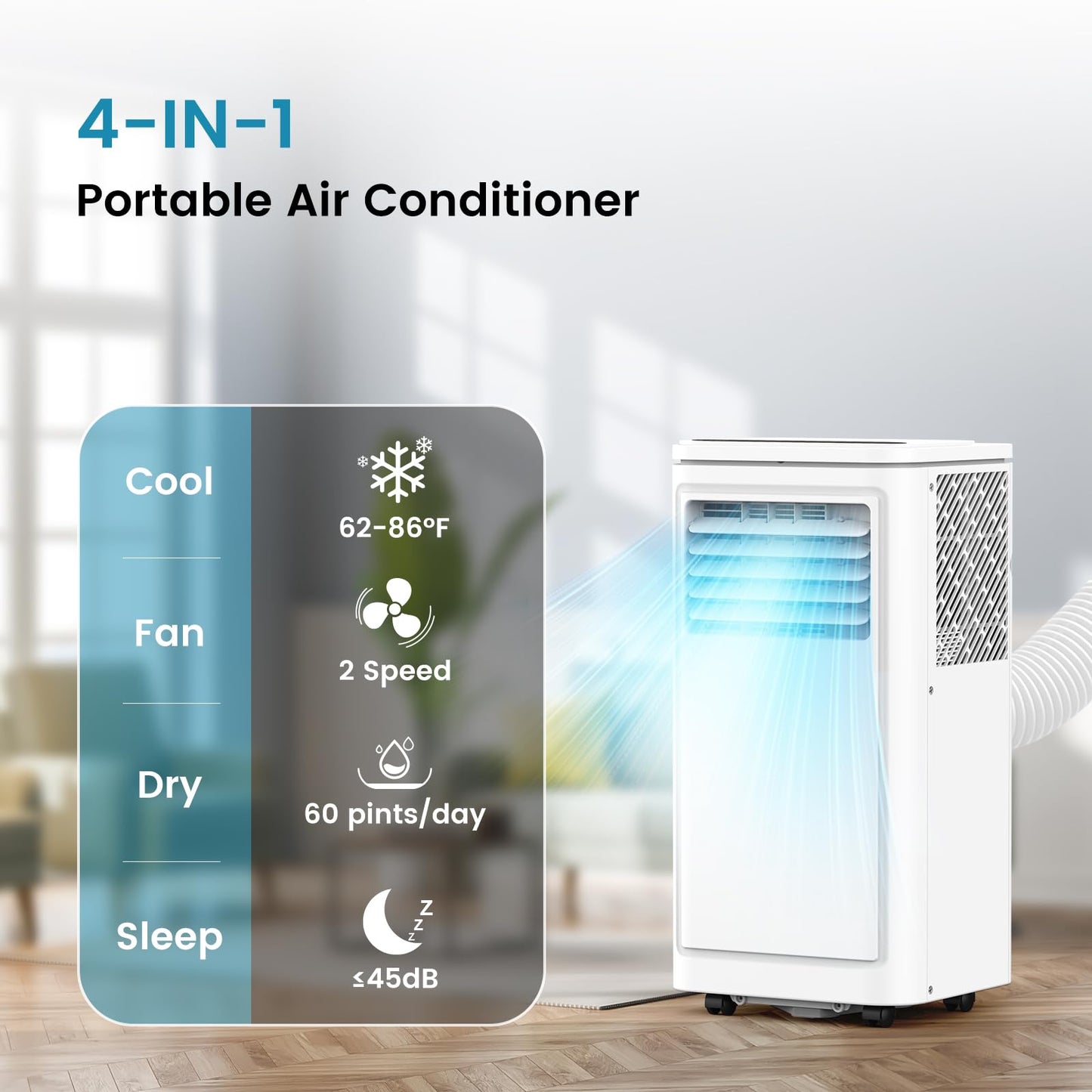 COWSAR 8000 BTU Portable Air Conditioners, Cool up to 350 Sq.Ft, 3-in-1 Portable AC with 4 Modes Room Air Conditioner with Remote/LED Display/24Hrs Timer/360° Wheels, Ideal for Home/Office