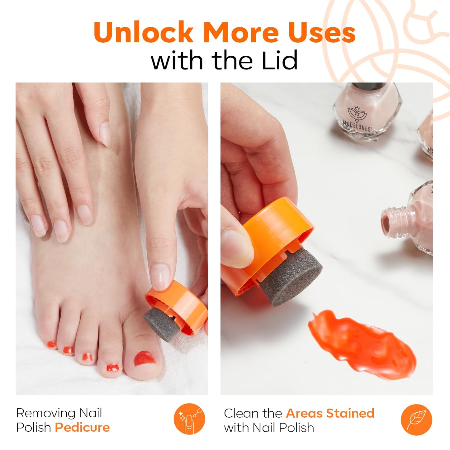 Modelones Acetone-Free Non-Drying Nail Polish Remover Pot with Jojoba Oil and Extra Sponge-Top Lid, Fingernail Polish Removal Ge