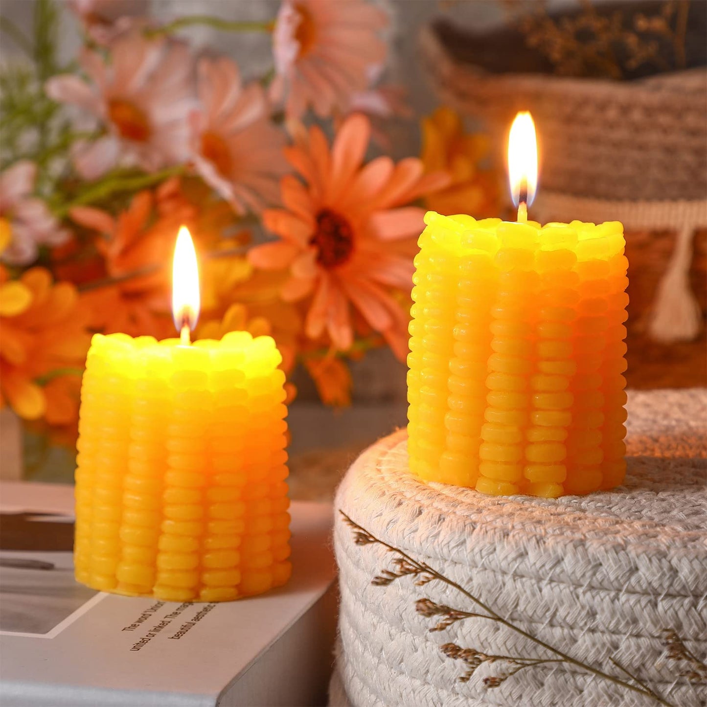 Coume 2 Pieces Corn Candle Decorations Corn Themed Party Decorations for Birthday Party Home Table Office, Bluebell Fragrance