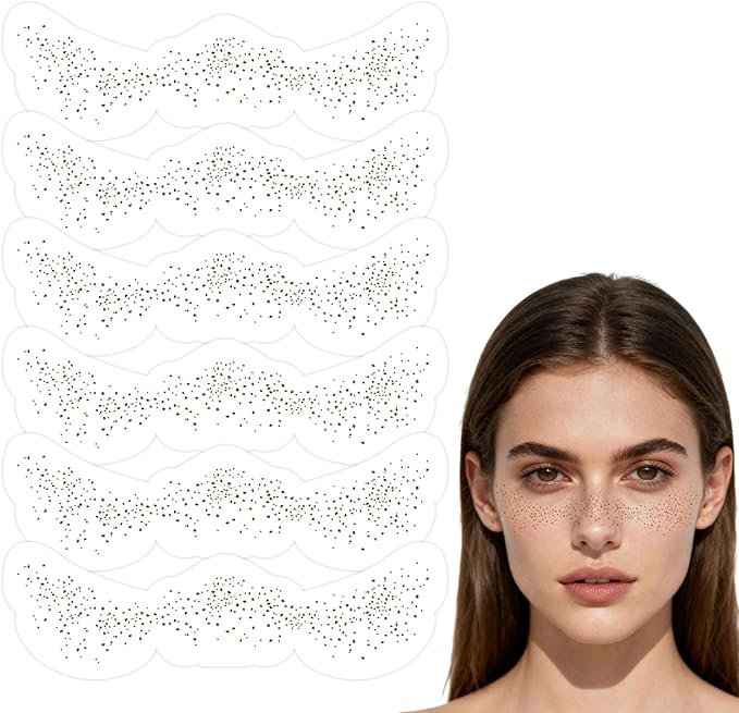 6pcs Light Brown Glitter Freckle Tattoo for Face, Waterproof Fake Freckles Facial Glitter Makeup Patches Cute Temporary Ta...