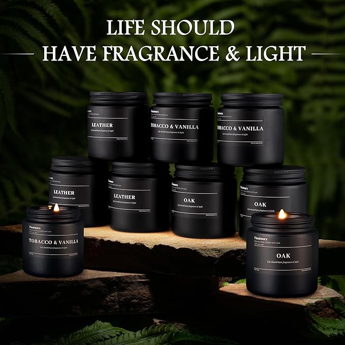 9 Pack Scented Candles Set Gifts for Men, Aromatherapy Candle Set with Scents (Leather/Vanilla/Oak) - Gift for Dad, Boyfriend, Birthday, Father’s Day, Anniversary