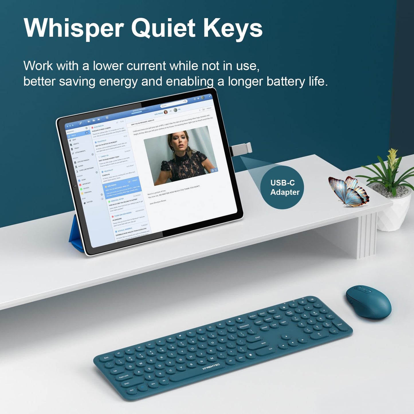Xtremtec Full Size 2.4G Wireless Keyboard Mouse Combo, Ultra Slim Silent Cute Computer Keyboard With Usb Receiver For Windows, O