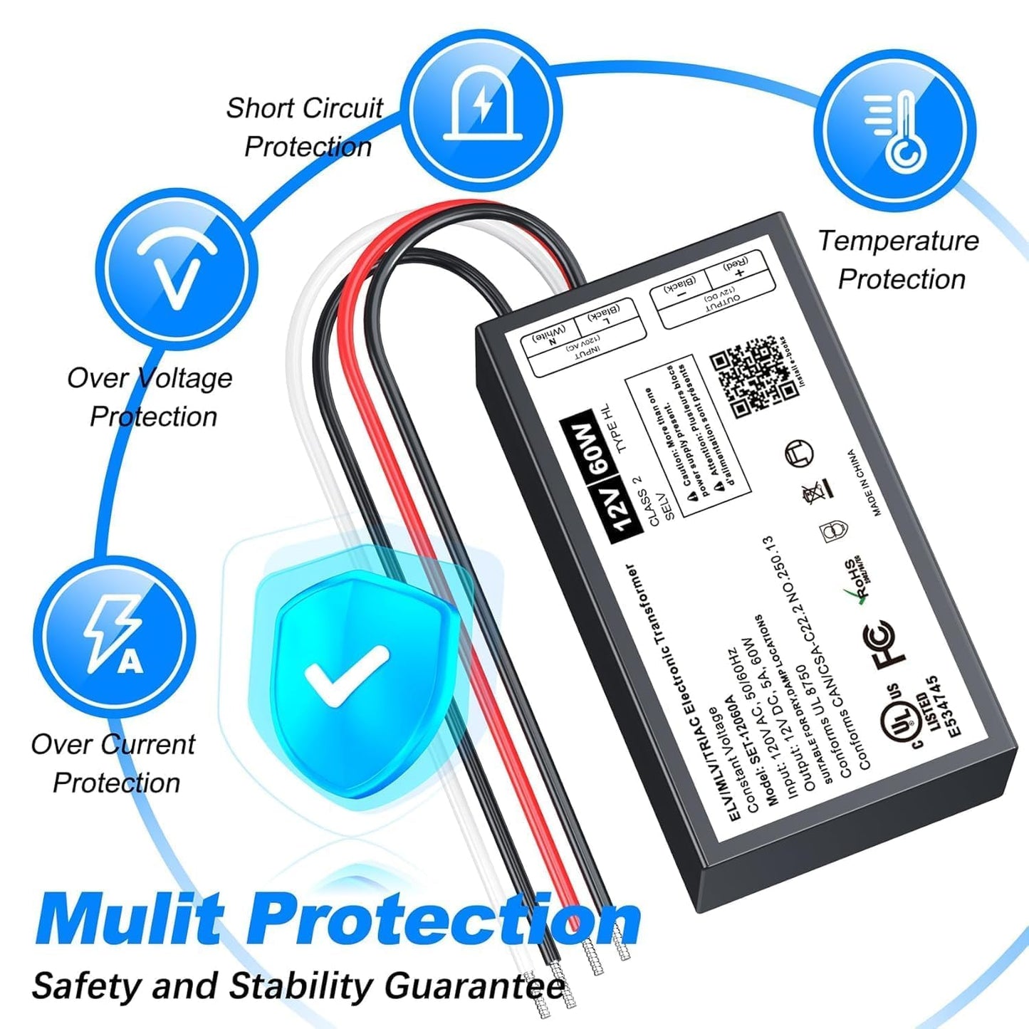 2 Pcs 60W Dimmable LED Driver, 12V Triac/ELV/MLV AC to DC Power Supply for LED Light, Halogen Bulb, LED Transformer Compatible with Lutron & Leviton Dimmer, for Indoor/Outdoor Use