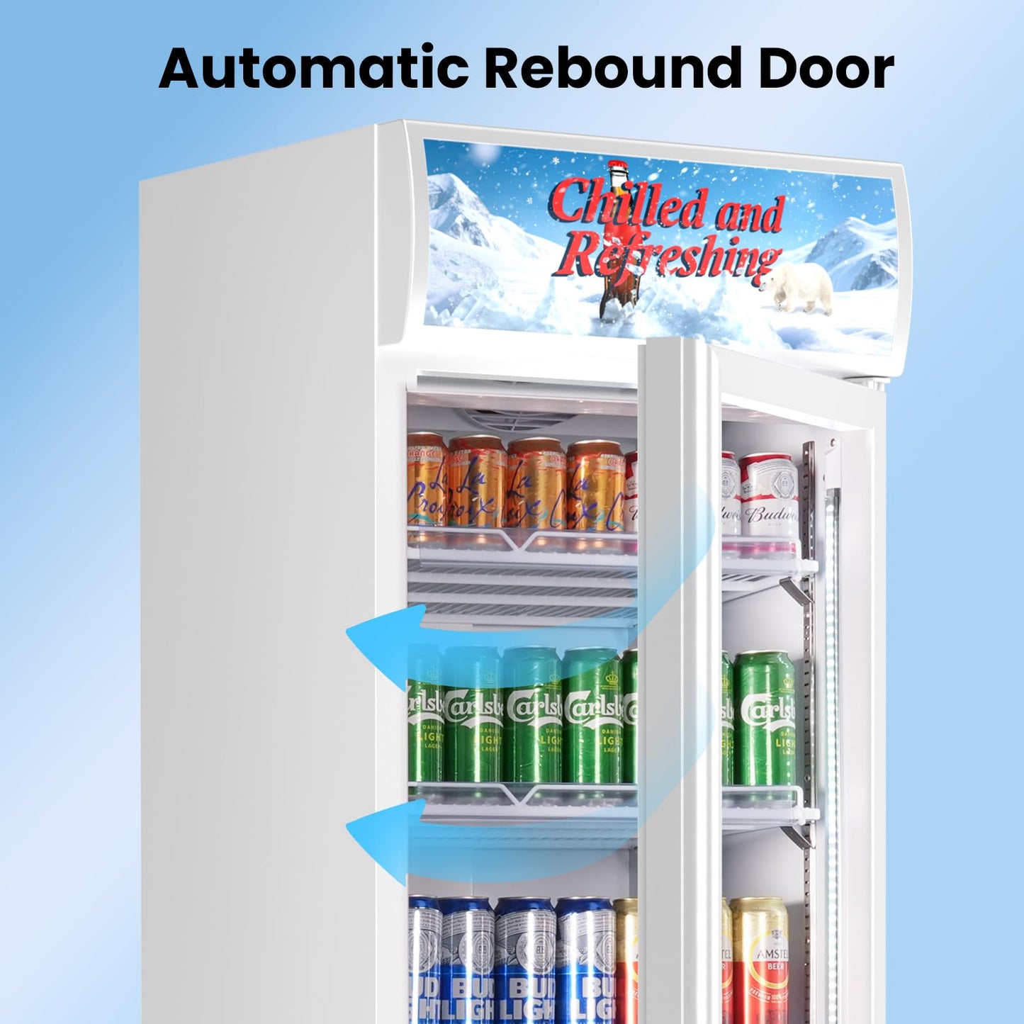 Velieta Commercial Beverage Refrigerator with Glass Door, 383L Display Fridge Beverage Cooler with Customizable Lightbox Adjustable Shelves, Drink Fridge Merchandiser for Restaurant Shop, White
