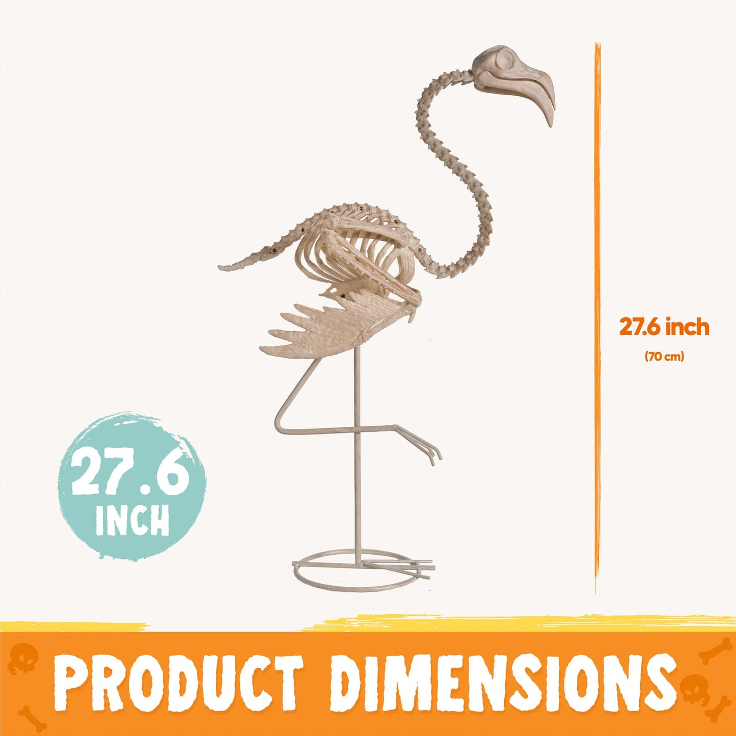 JOYIN Flamingo Skeleton Halloween Decorations 27.6 Inch Tall Spooky Flamingo Posable Animal Skeleton with Movable Joints for Halloween Indoor Outdoor Yard Garden Lawn Patio Prop Decor