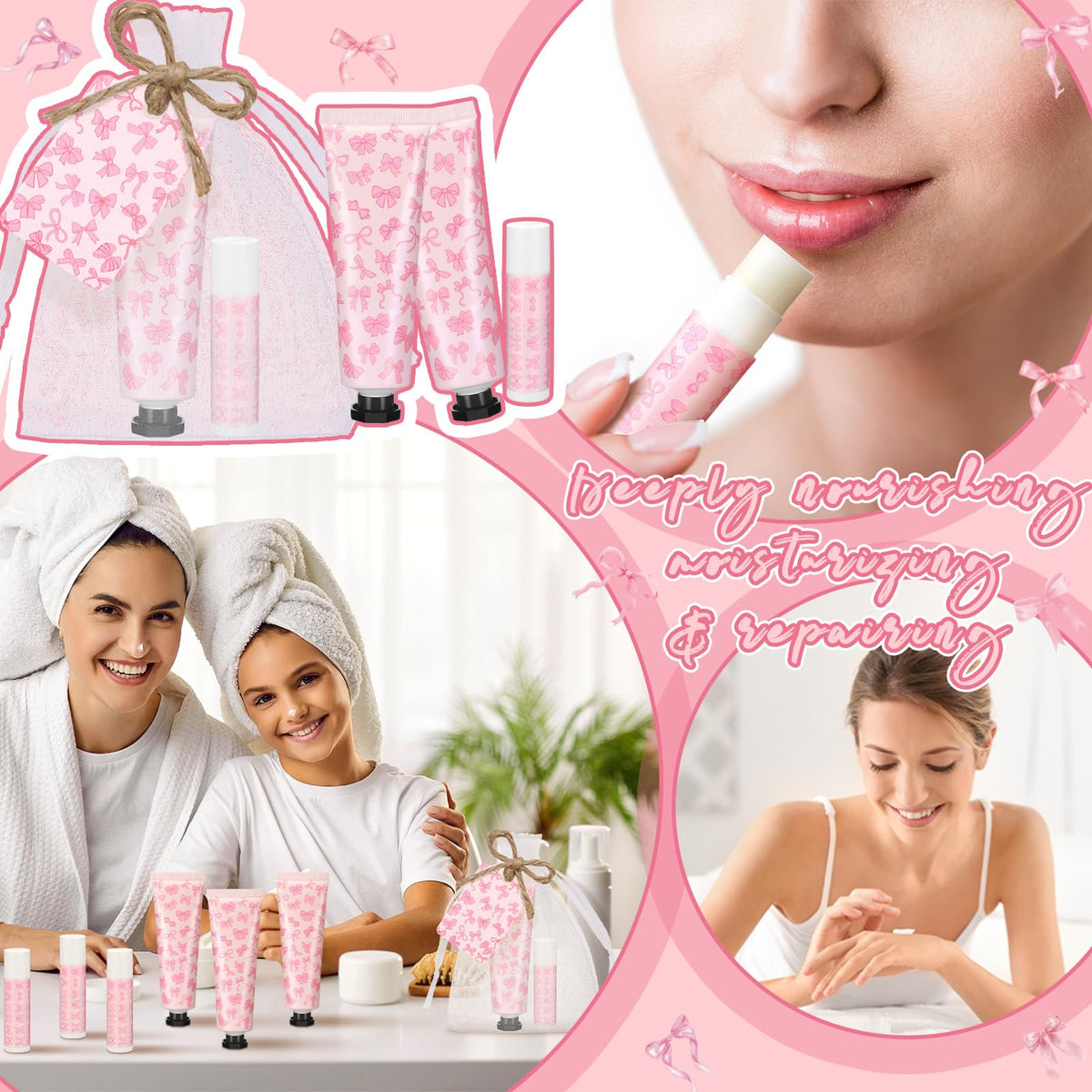 Swiffen 48 Sets Pink Bow Baby Shower Favors Bulk Coquette Baby Shower Gifts for Guests Include 48 Hand Cream and 48 Lip Balm Pin