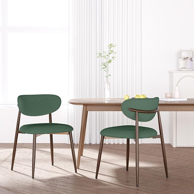 MALOL Dining Chairs Set of 2, Upholstered Dining Room Chairs with Metal Legs and Anti Slip Pads, Curved Back Kitchen Chair for Home and Restaurant Use, Green
