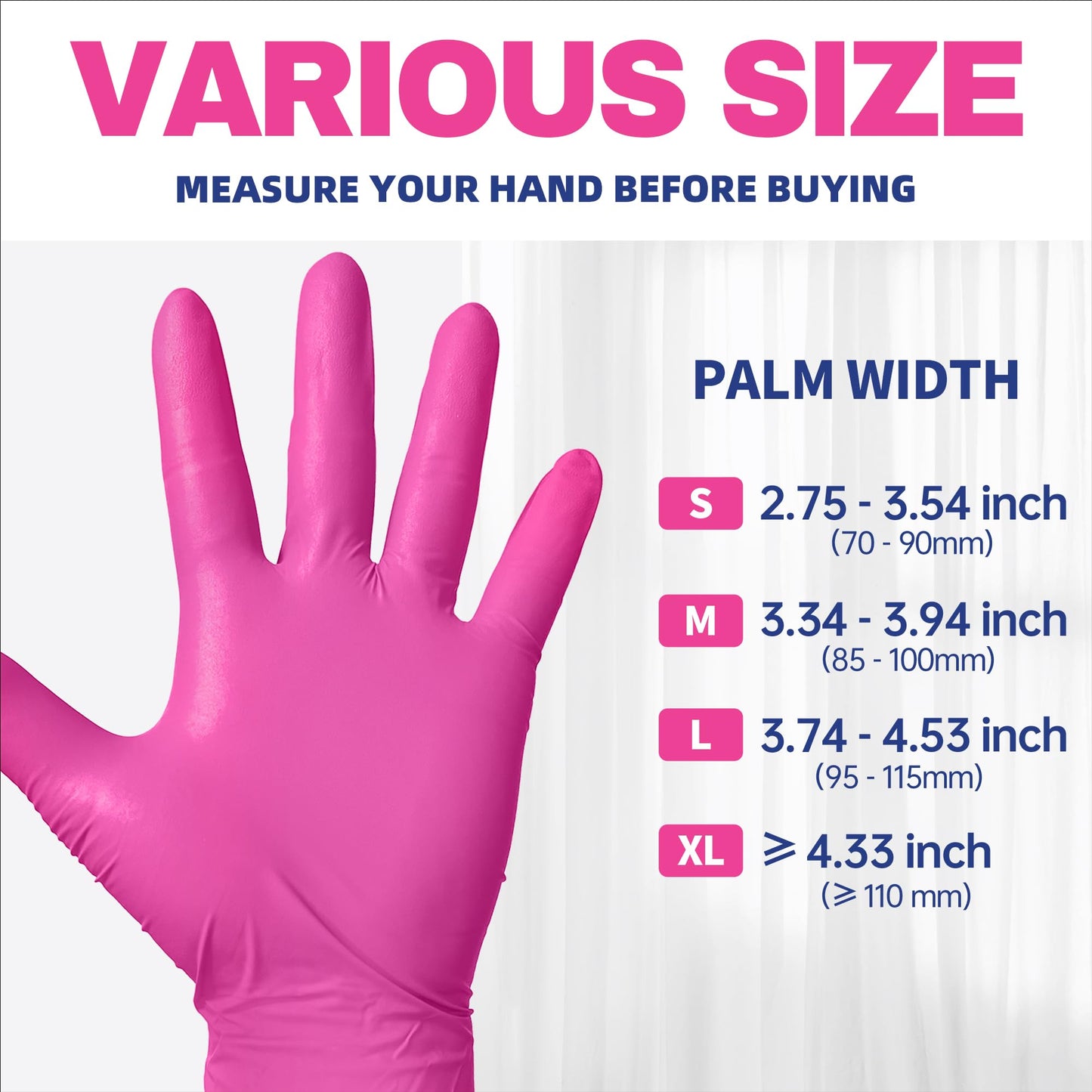 Beastek Nitrile Exam Gloves, 4 Mil 100 Pcs Powder-Free Latex-Free Medical Cooking Food-Safe Disposable Gloves, Hot Pink (Medium)