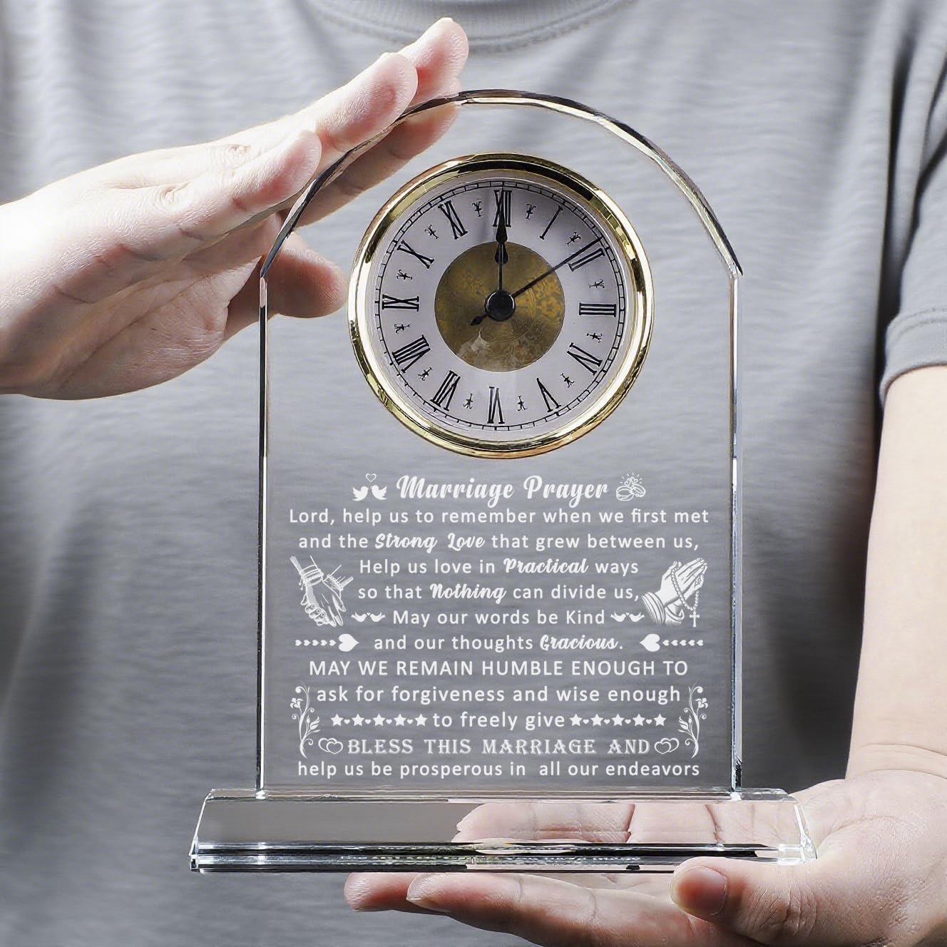 QIANRUNA Wedding Gifts for Couples 2025, Engagement Gifts for Couples, Newlyweds, Bridal Shower Gifts for Bride to Be, Anniversary Marriage Prayer Mr and Mr Glass Clock Gifts