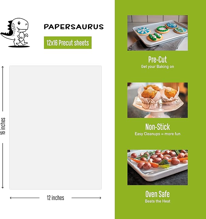 The Paper Store Pre-Cut Parchment Paper Sheets – 12”x16”, Non-Stick, Unbleached for Oven Cooking, Baking, and Air Frying, 150 Sheets