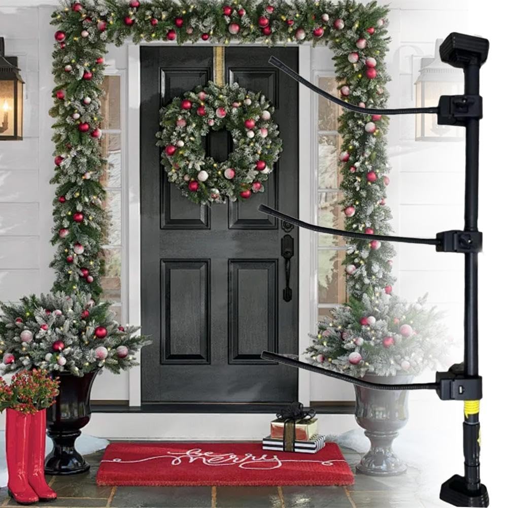 Garland Hanger for Front Door | Adjustable Fits 32"- 80" Doors | Heavy-Duty Christmas Halloween Decoration Holder for Wreaths, Lights & More | No Screws, Drilling, Glue-Damage-Free