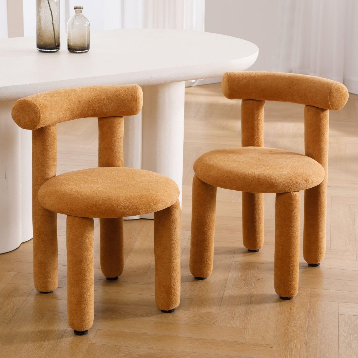 ROCITY Boucle Dining Chairs Set of 2 Armless Sherpa Kitchen Chairs Small Modern Barrel Dining Room Chairs Upholstered Cute Side Chairs Orange Yellow