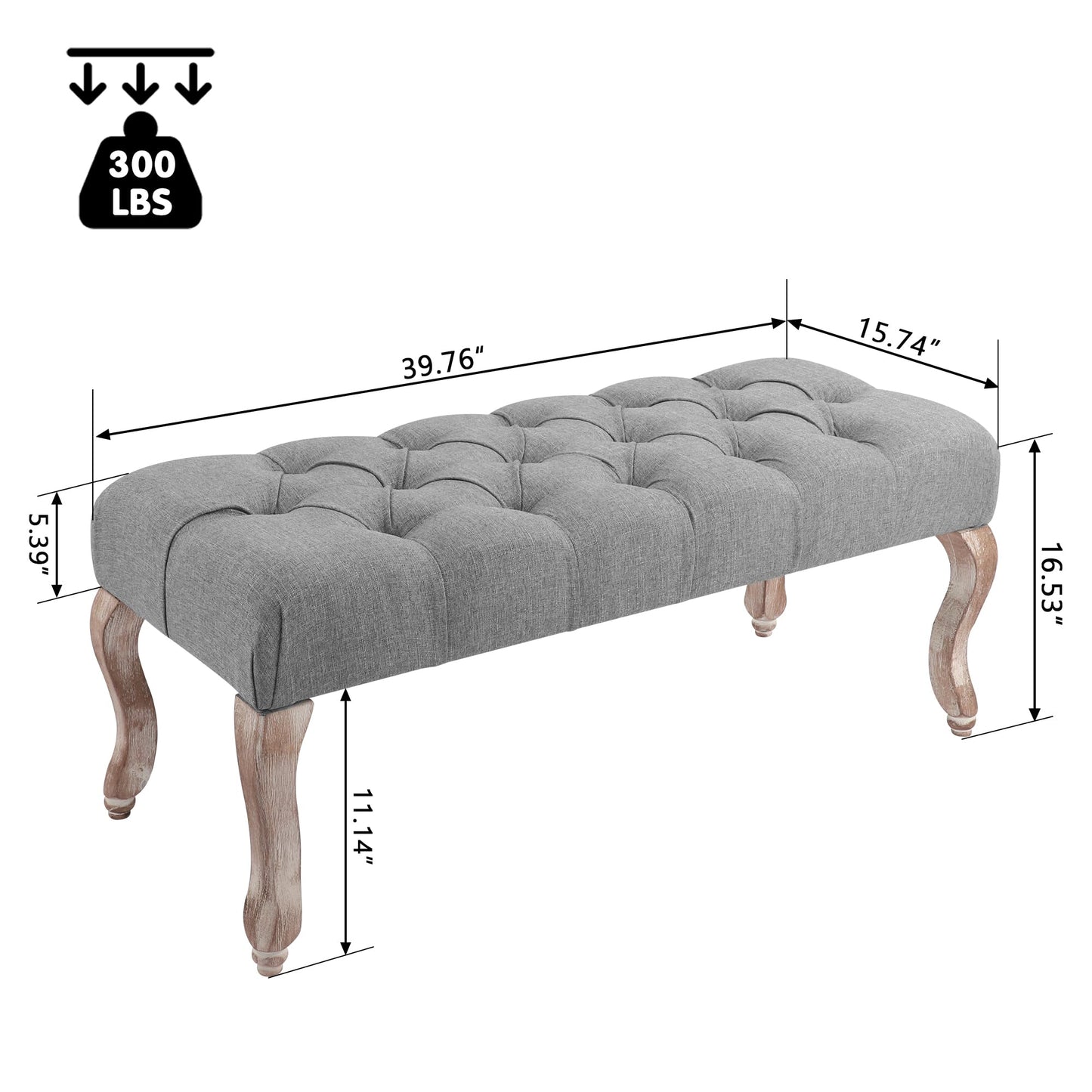 DAGONHIL Bedroom End of Bed Bench Entryway Footstool Window Bench Button-Tufted Footrest Vintage Bench Fabric Rubber Wood Indoor Bench Gray