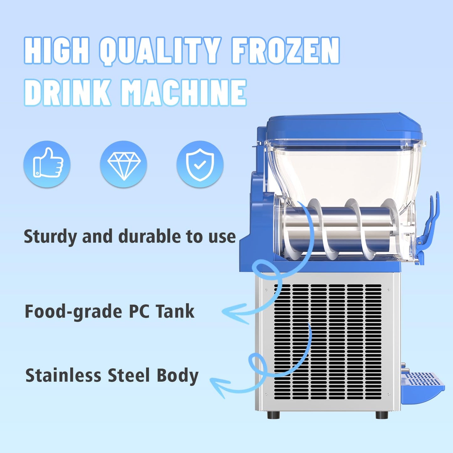 AnyDoor Commercial Slushy Machine - 1000W 30L Tanks Slush Maker Machine 304 Stainless Steel Commercial Margarita Machines Efficient Cooling ETL Approval Slushie Maker for Bars Cafes Restaurants