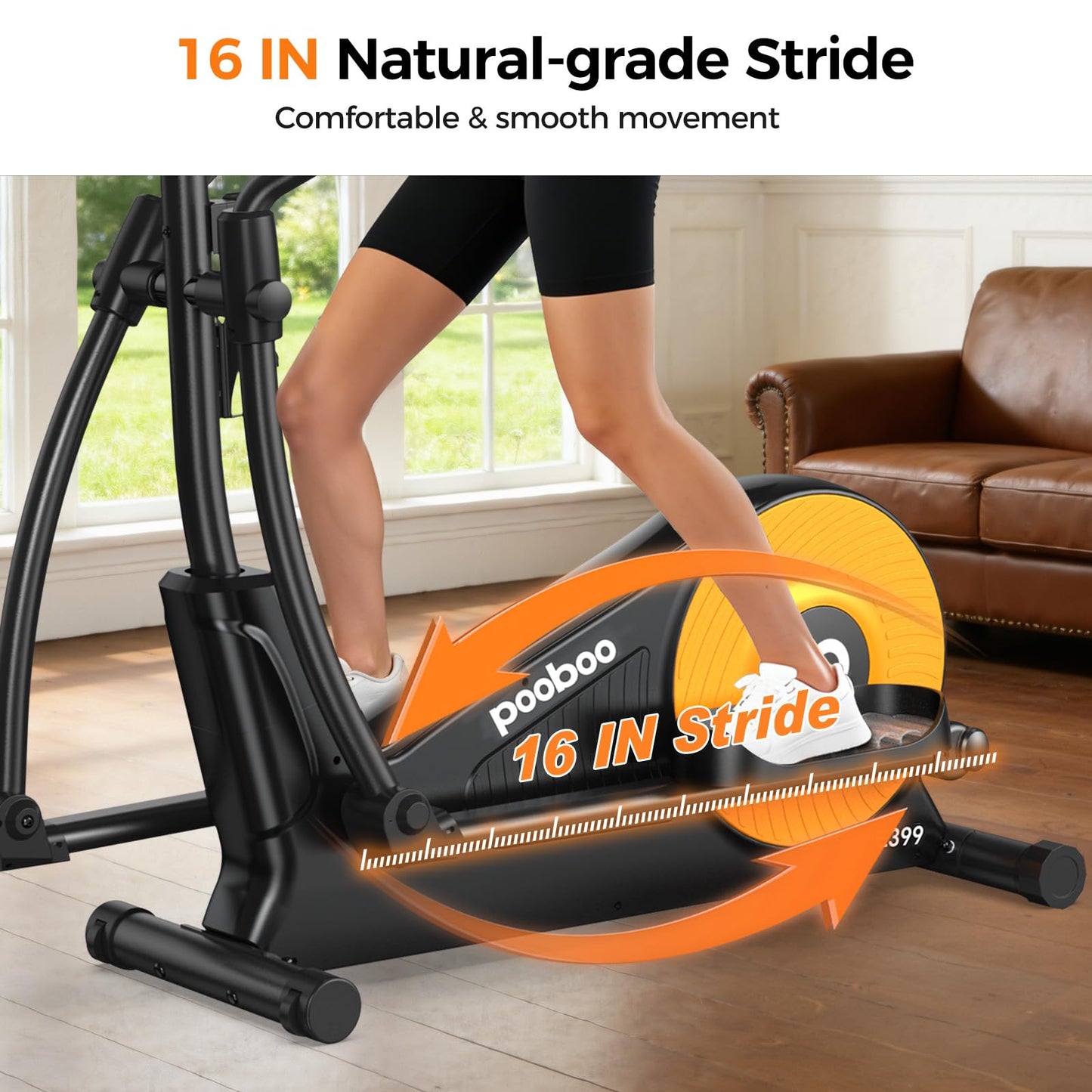 pooboo Elliptical Exercise Machine,Elliptical Machine for Home with Hyper-Quiet Magnetic Driving System&LCD Monitor, Elliptical Trainers with 15.5-17IN Stride,16 Resistance Levels