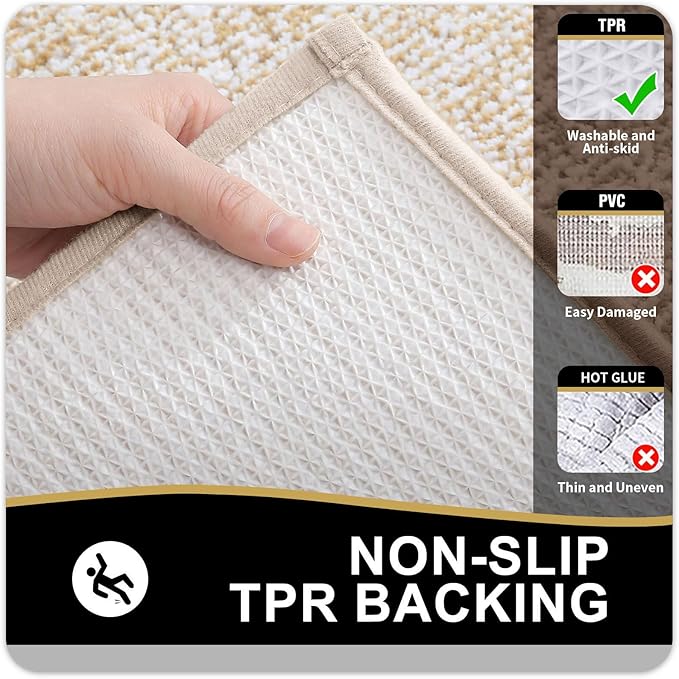 OLANLY Bathroom Rugs 30x20, Extra Soft and Absorbent Microfiber Bath Mat, Non-Slip, Machine Washable, Quick Dry Shaggy Bath Carpet, Suitable for Bathroom Floor, Tub, Shower (Medium, Light Beige)