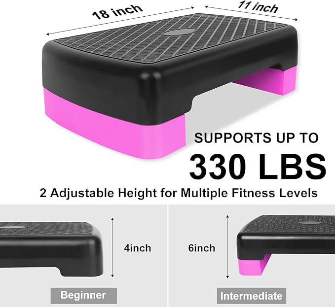 HaoKang Height-Adjustable 4''-6'' Step Aerobics Platform Fitness Equipment Stepper Trainer Exercise Step Platform with 2 Riser