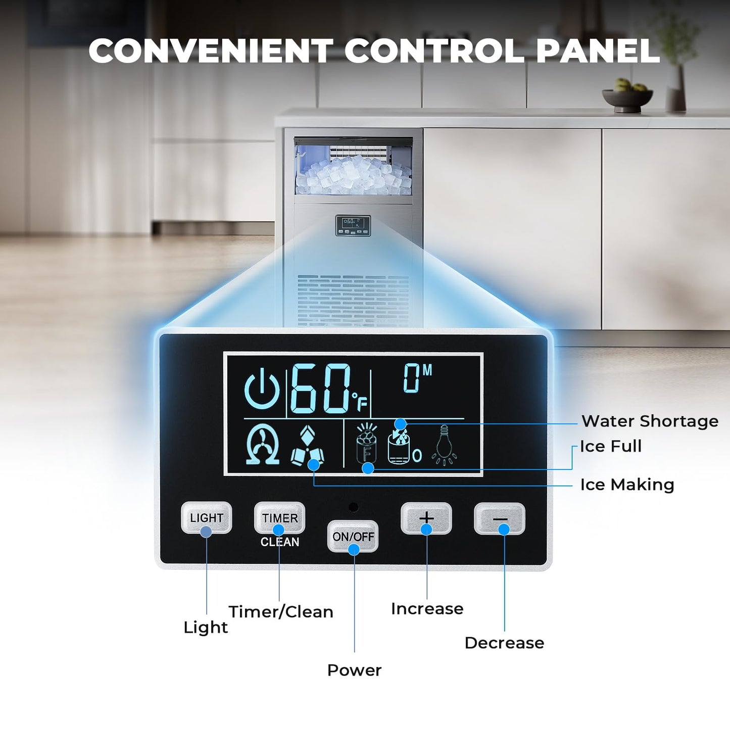 Kismile Commercial Ice Maker, 144 lbs/24H Ice Machine with 29 lbs Storage, Under Counter Ice Maker with LED Display & Self-Cleaning, 304 Stainless Steel Structure for Home, Bar, Outdoor Kitchen