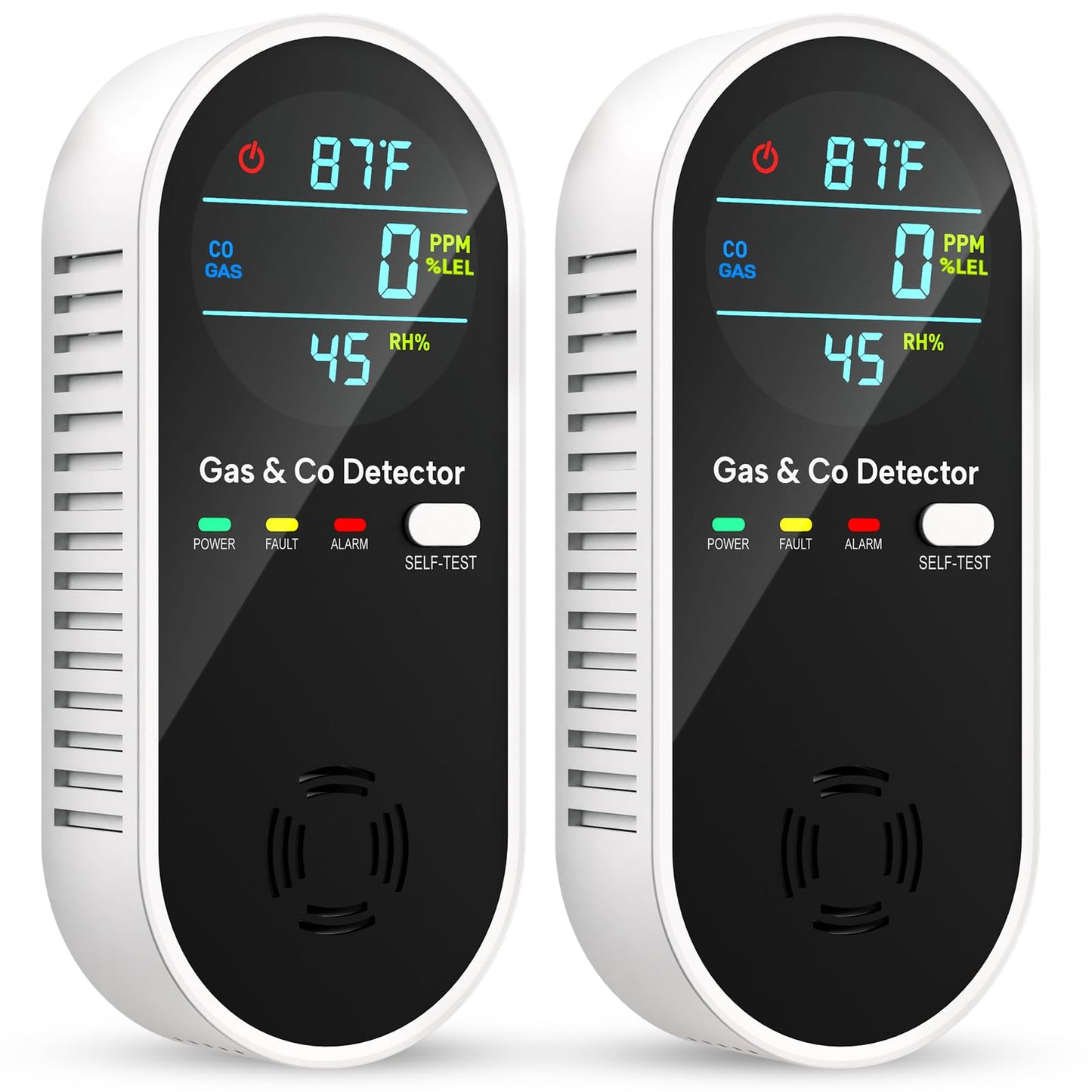 Carbon Monoxide Detectors and Natural Gas Detector, 4-in-1 Carbon Monoxide Detectors Plug in, Gas Leak Detector with Dual Alarms, Temperature & Humidity Sensor for Home, RV, Black, 2 Packs