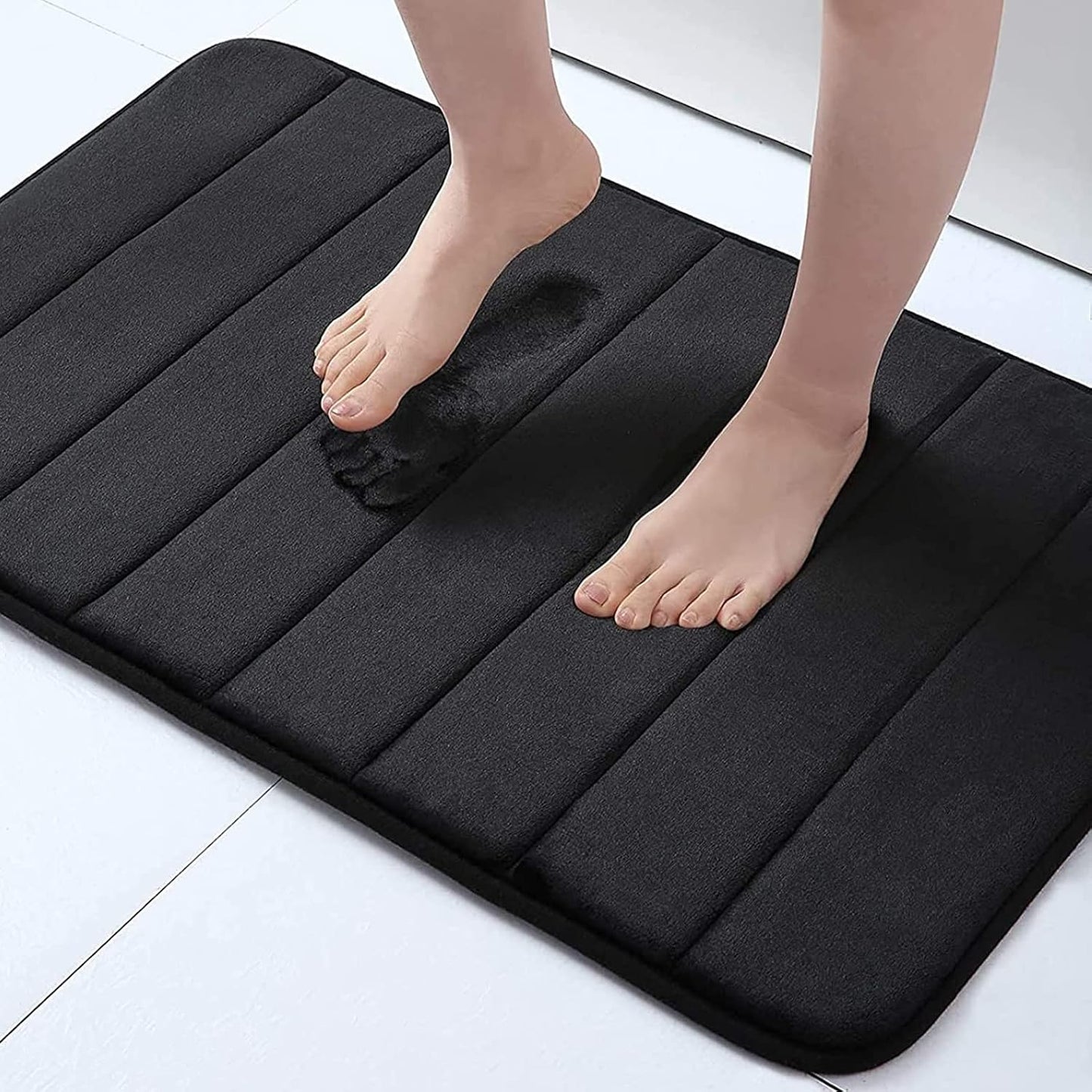 Buganda Memory Foam Bath Mat, 24" x 16", Ultra Soft and Non-Slip Bathroom Rugs, Water Absorbent and Machine Washable Bath Rug for Bathroom, Shower, and Tub, Black