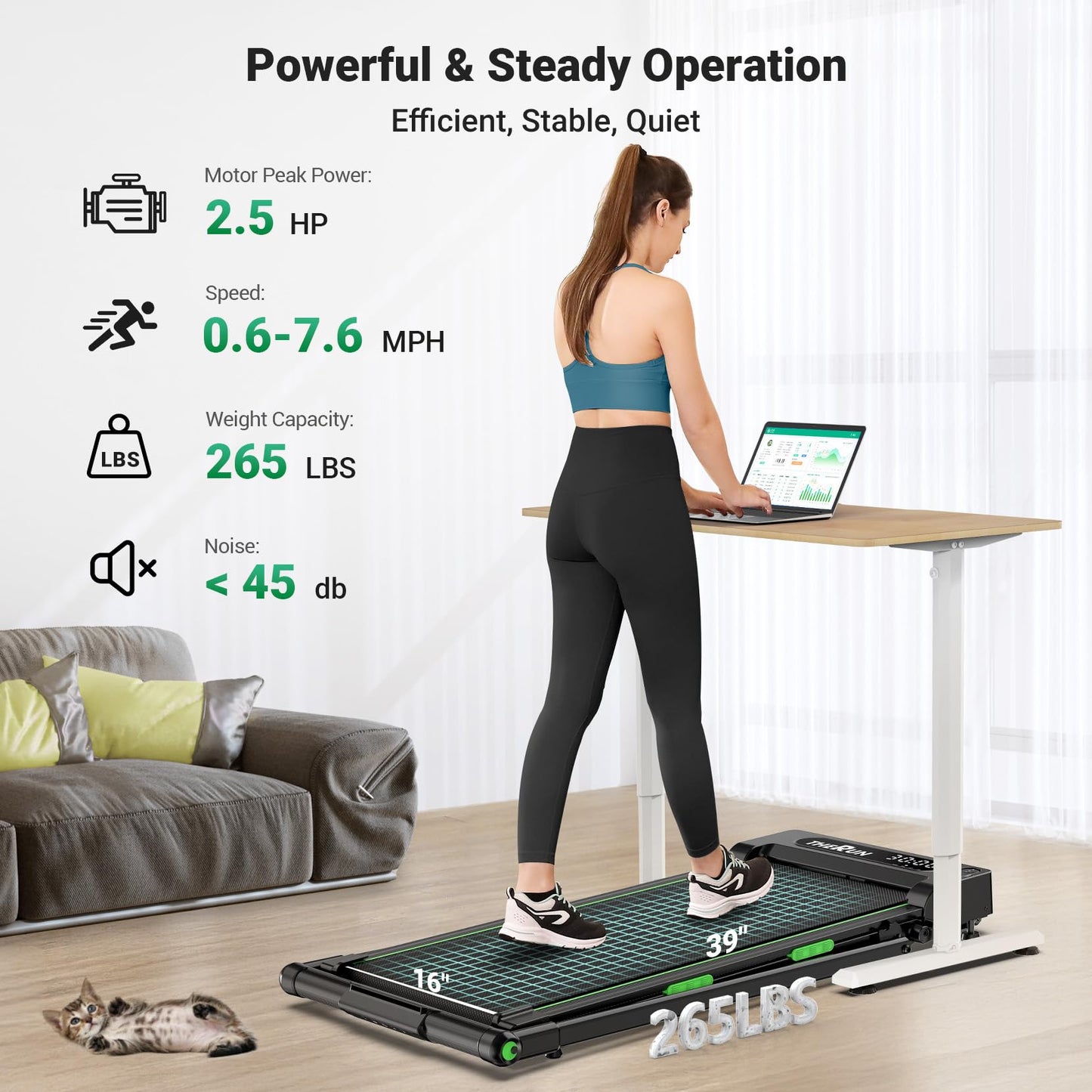 THERUN Walking Pad, 2 in 1 Foldable Treadmills for Home, 2.5HP Under Desk with Handle Bar, 16" Widened Running Belt, with Remote Control & LED Touch Screen