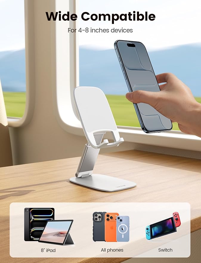 Lamicall Ultra-Thin Cell Phone Holder, White Cellphone Stand, Birthday Gifts for Father Teens Girls Boys, Valentine's Day Gifts, Office Desk Accessories for iPhone Holder, Desk Organizer