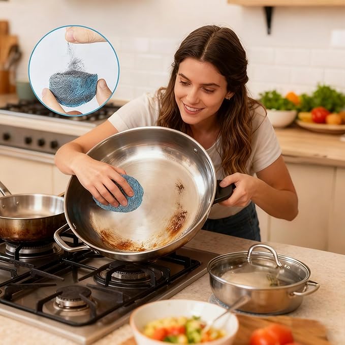 Steel Wool Soap Pad, Enhanced Cleaning Power, 10 Pieces, Steel Wool Scrubber, Stainless Scrubber, Clean Scent Boost, for Kitchens, Bathrooms, Sinks, Tile, Pots, Pans, Bowls, Plates, Dish