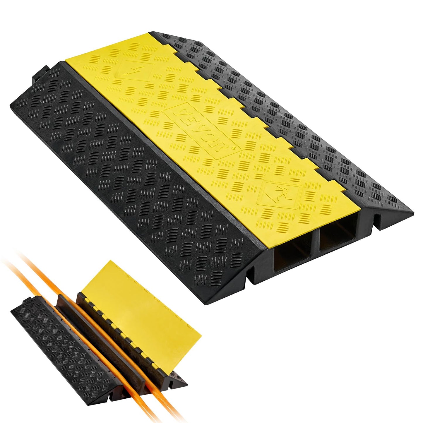 Vevor Rubber Cable Protector Ramp, 2 Channel Heavy Duty Rubber Cord Hose Wire Cover, 4 W X 3 H Large Channel Size, Driveway