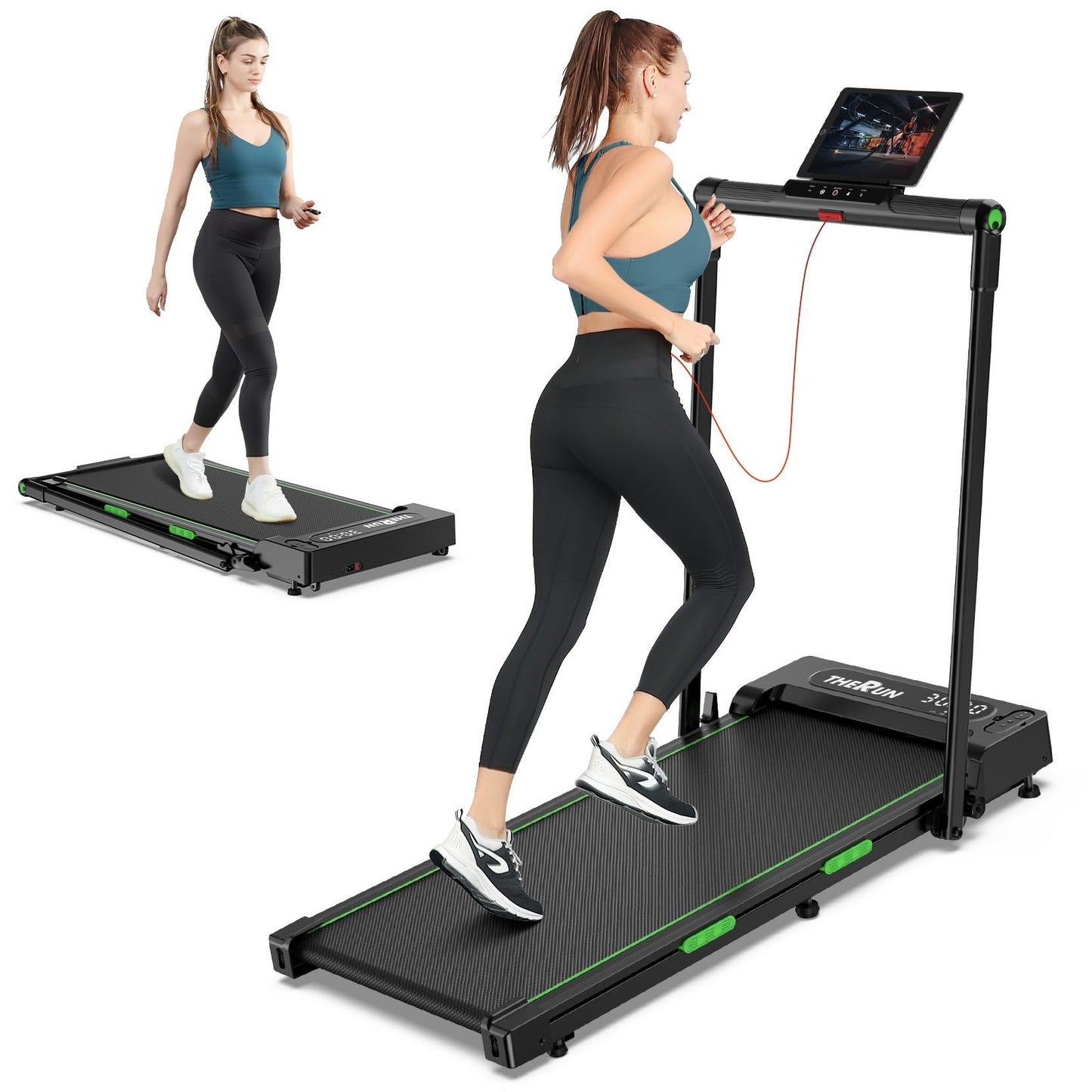 THERUN Walking Pad, 2 in 1 Foldable Treadmills for Home, 2.5HP Under Desk with Handle Bar, 16" Widened Running Belt, with Remote Control & LED Touch Screen