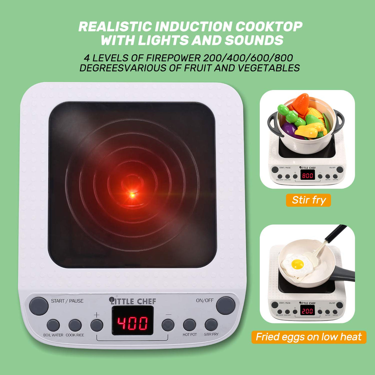 CUTE STONE Pretend Play Kitchen Toy with Cookware Steam Pressure Pot and Electronic Induction Cooktop, Cooking Utensils, Toy Cutlery, Cut Play Food, Shopping Basket Learning Toy for Girls Boys