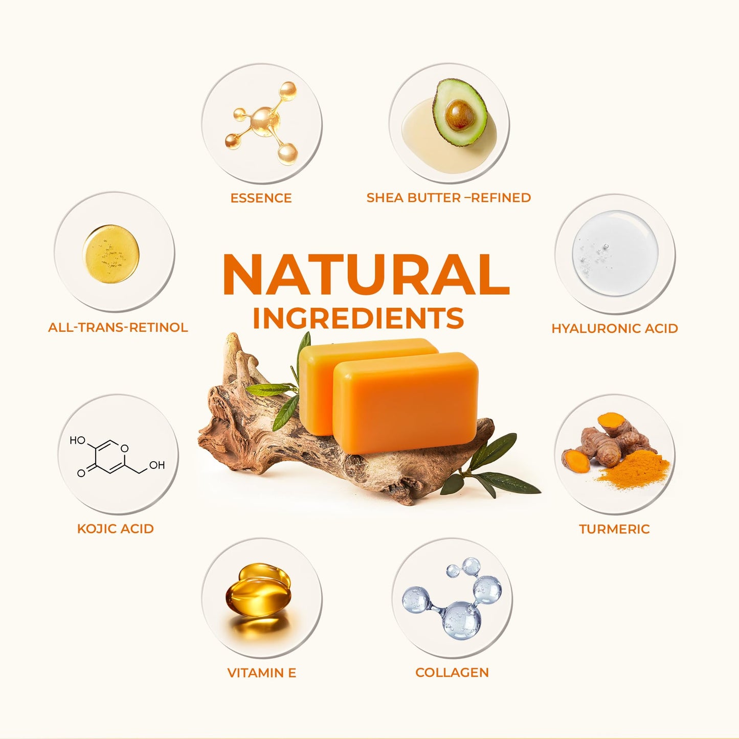 KlearBloom Kojic Acid Soap, Turmeric Soap Bar for Dark Spots with Collagen, Vitamin E, Retinol, Hyaluronic Acid, Shea Butter - 1