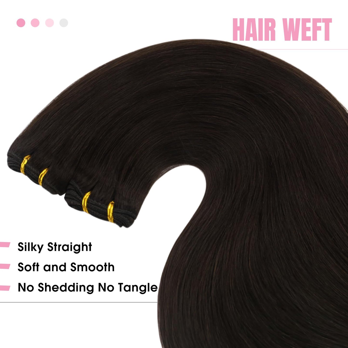 YoungSee Sew in Hair Extensions Real Human Hair Brown Human Hair Sew in Extensions Darkest Brown Silky Texture Weft Human Hair E