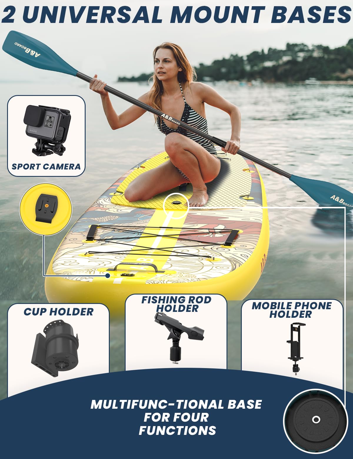 ABBOARD Inflatable Stand Up Paddle Board - 11 Ft Extra Wide Fishing Paddleboard with Sup Accessories for Beginner Adults Youth