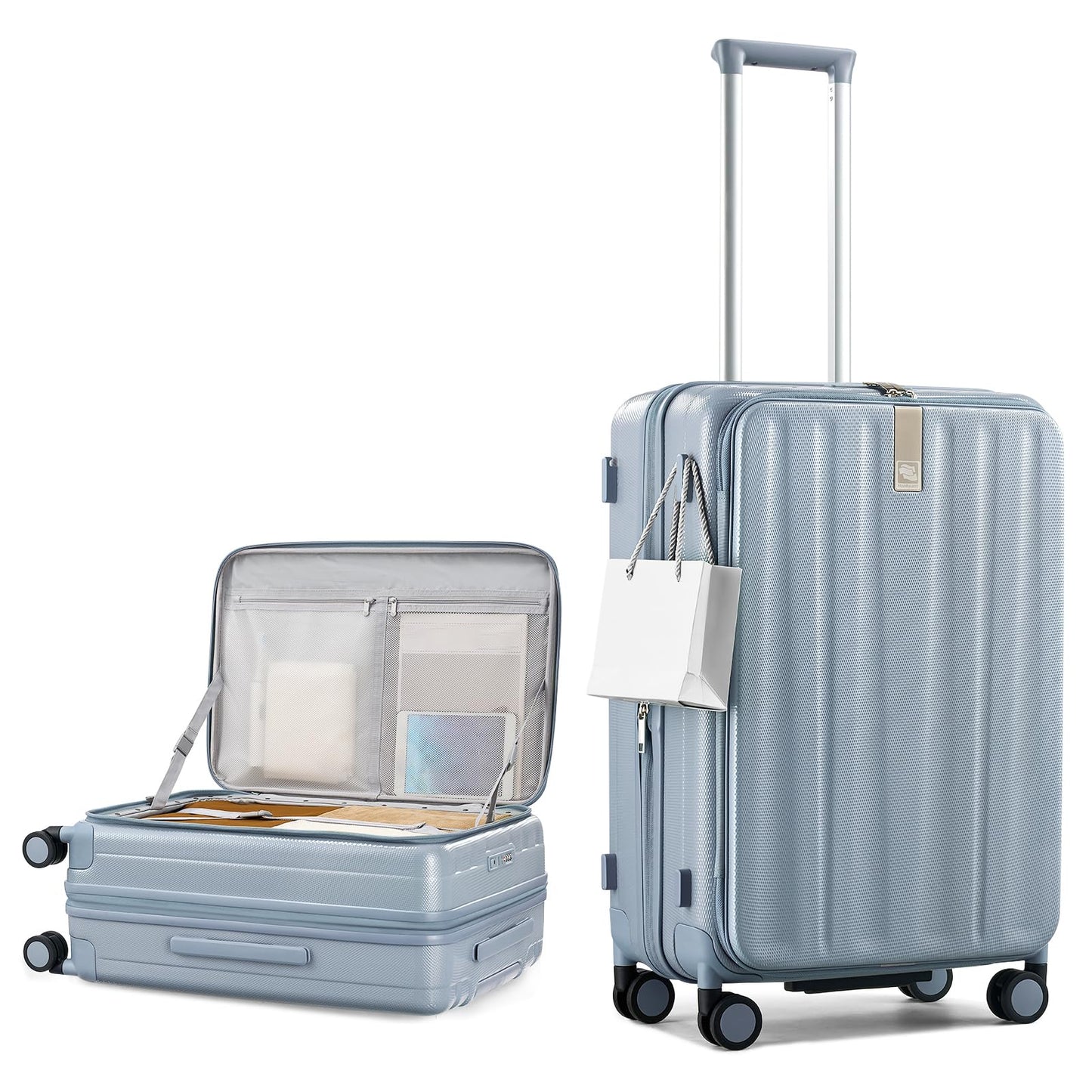 Hanke 24 Inch Expandable Luggage Top Opening Checked Bag Luggage Hard Shell Suitcases with Wheels Lightweight Travel Luggage Medium Suitcase with Lock for Woman Men-Grey