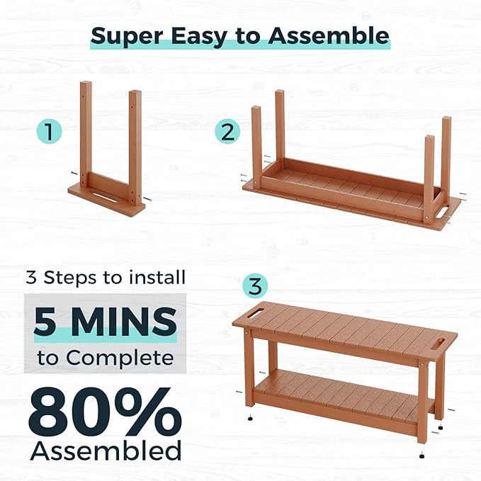 41" Shower Bench, Waterproof Poly Lumber Shower Stool for Shaving Legs, Shower Chair Seat Holds up to 400lbs, Bathroom Bench for Inside Shower, Non-Slip (Brown)