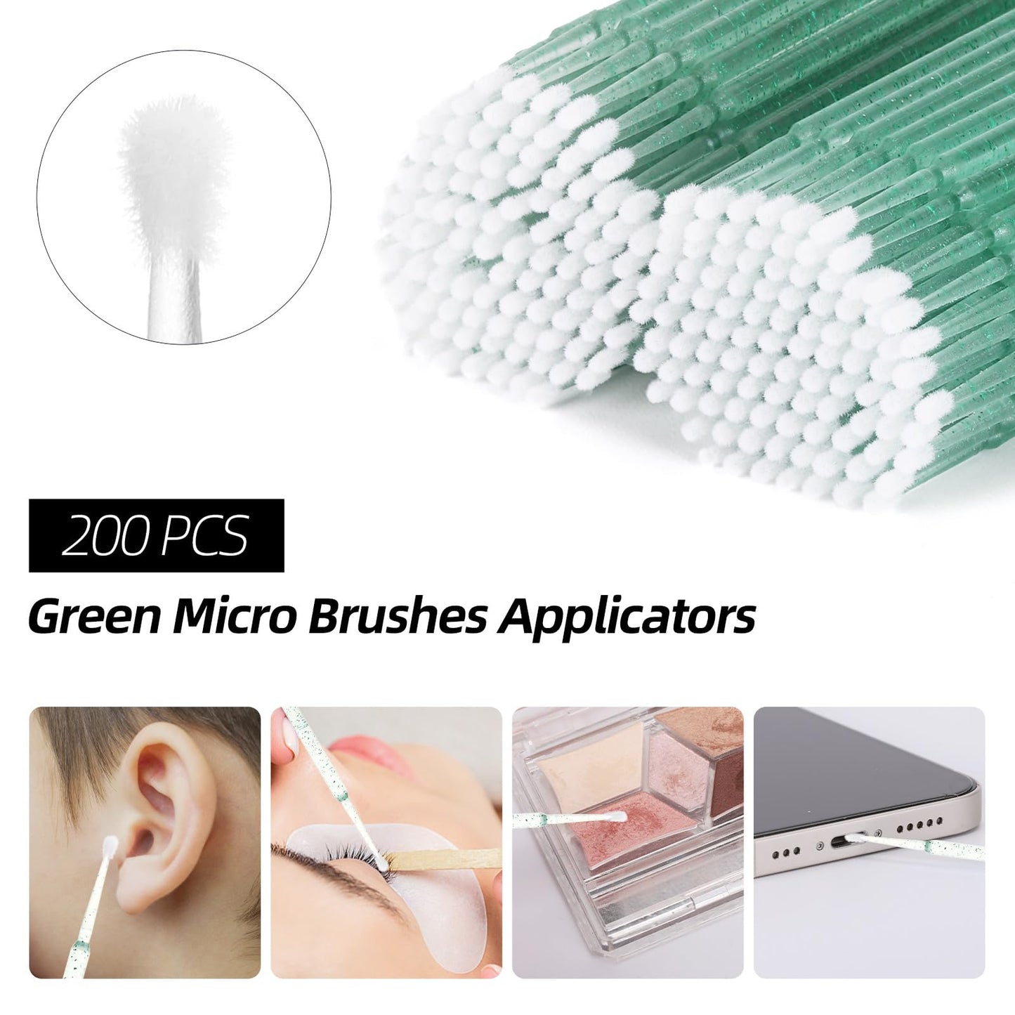 600 PCS Eyelash Extension Supplies Kit, 200 Spoolies Mascara Wands Disposable 200 Lip Brushes 200 Micro Swabs Green Eyelash Brus